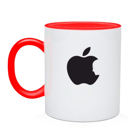Чашка зі світлим контурним логотипом Apple та силуетом Стіва Джобса