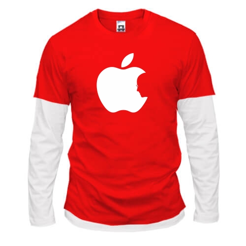 Чоловічий лонгслів з подвійним рукавом зі світлим контурним логотипом Apple та силуетом Стіва Джобса