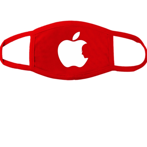 Тканинна маска для обличчя зі світлим контурним логотипом Apple та силуетом Стіва Джобса