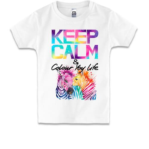 Дитяча футболка Keep calm and colour your life з кольоровими зебрами (2)