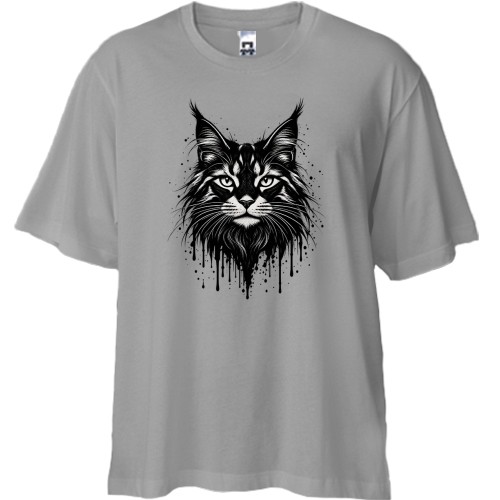 Футболка oversize із графічним малюнком кота мейн-куна та патьоками фарби