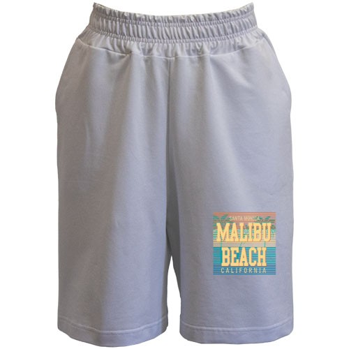 Мужские шорты с надписью «Malibu Beach», силуэтами пальм и калифорнийской символикой