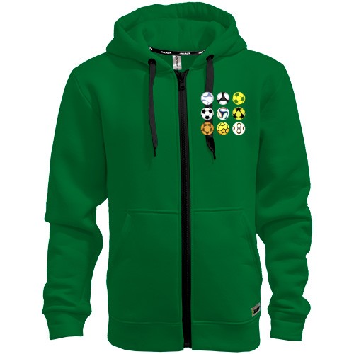 Мужская толстовка на молнии с изображениями девяти разных футбольных мячей