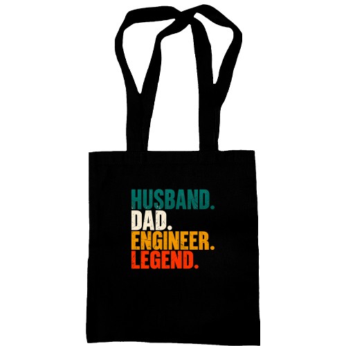 Сумка шоппер с разноцветной надписью «HUSBAND. DAD. ENGINEER. LEGEND.» в винтажном стиле