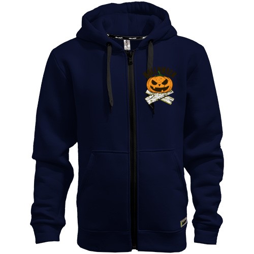Мужская толстовка на молнии с тыквой на скрещенных досках и надписью HALLOWEEN