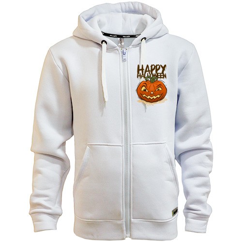 Мужская толстовка на молнии с резной тыквой и надписью «Happy Halloween»