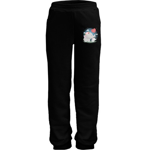 Дитячі штани з акварельним малюнком слонихи зі слоненям та повітряною кулькою-серцем з написом «LOVE»