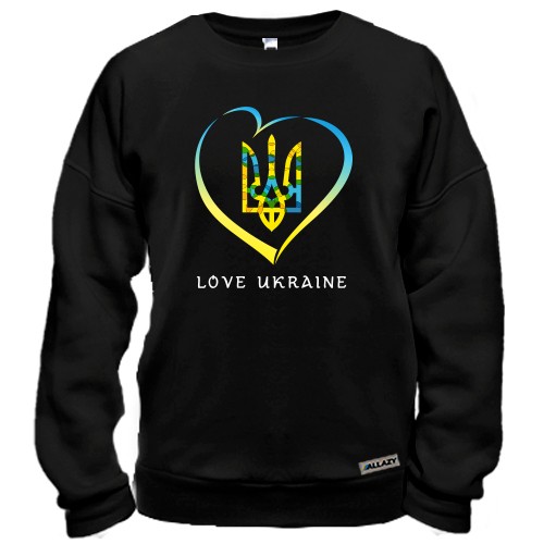 Свитшот с гербом Украины Тризубом в сердце и надписью «LOVE UKRAINE»