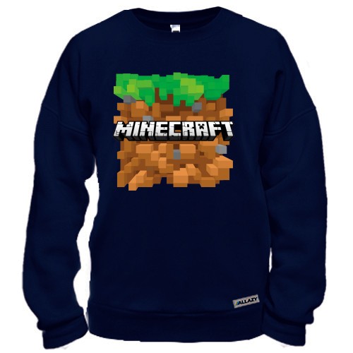 Свитшот с блоком земли и логотипом из игры «Minecraft»