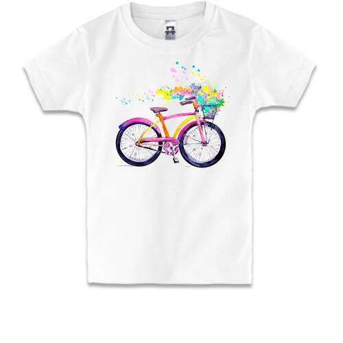 Детская футболка с акварельным велосипедом