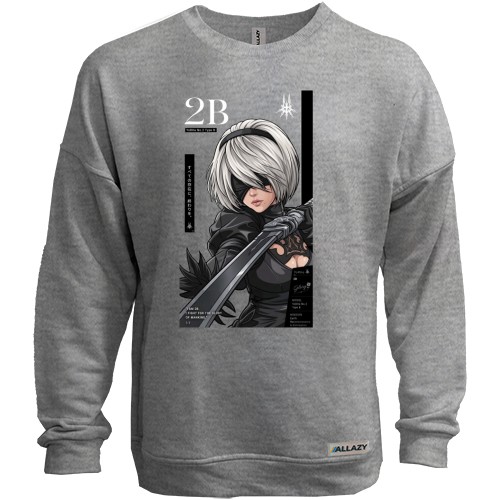 Свитшот без начеса с персонажем 2B из NieR: Automata и мечом