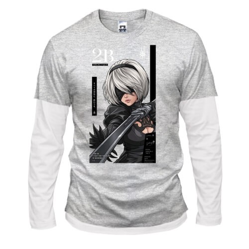 Мужской лонгслив Комби с персонажем 2B из NieR: Automata и мечом
