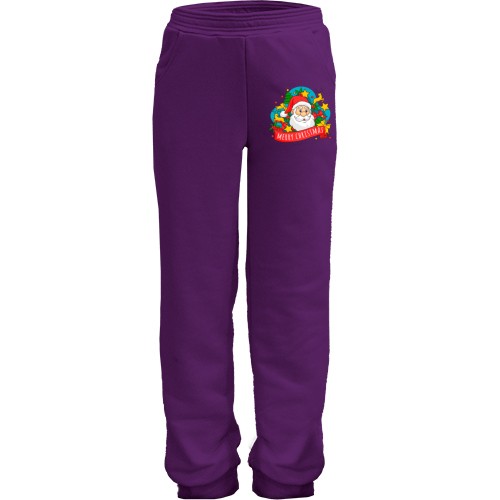 Дитячі штани із Санта-Клаусом, золотистими оленями та святковим написом «MERRY CHRISTMAS»