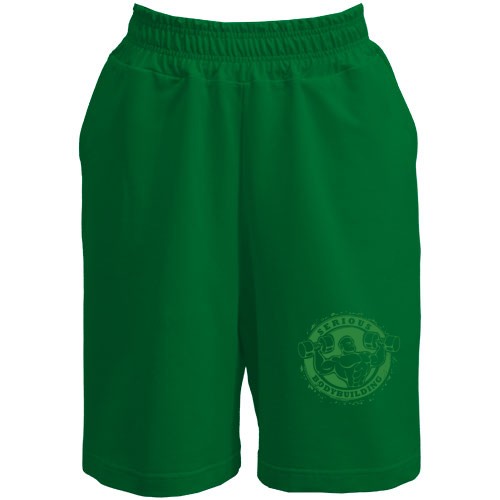 Чоловічі шорти з емблемою «Серйозний бодібілдинг» та атлетом із гантелями