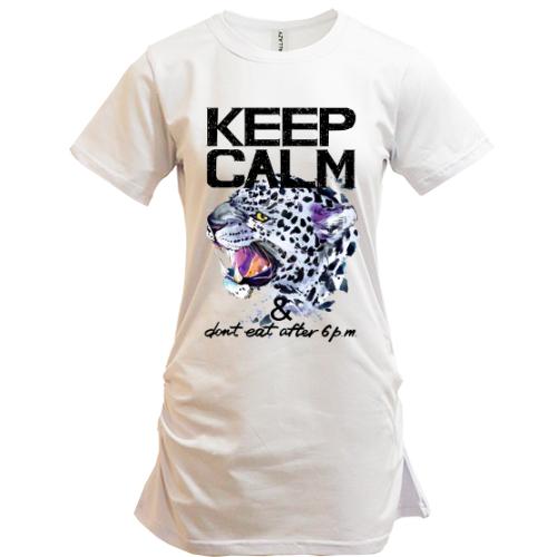 Подовжена футболка з леопардом Keep calm & dont eat after 6 pm