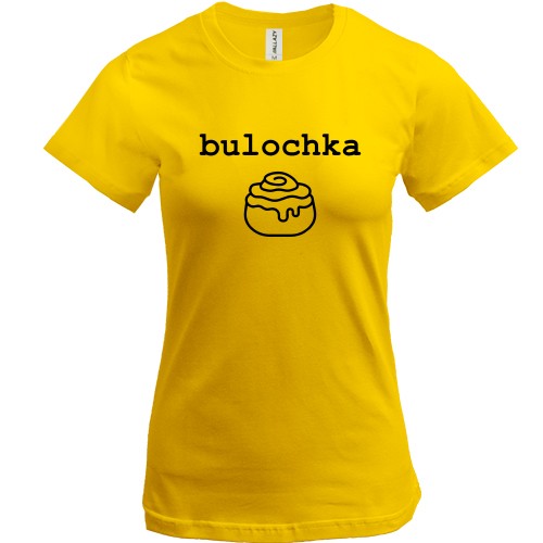 Женская футболка с надписью «bulochka» и рисунком булочки с глазурью