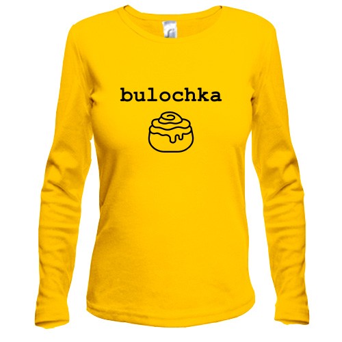 Женский лонгслив с надписью «bulochka» и рисунком булочки с глазурью