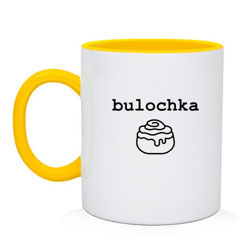 Чашка с надписью «bulochka» и рисунком булочки с глазурью