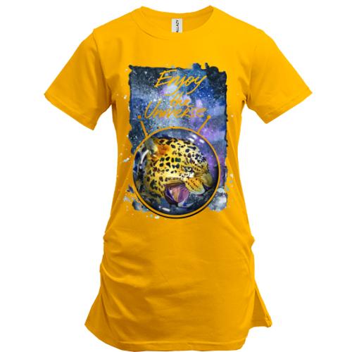 Подовжена футболка з леопардом 