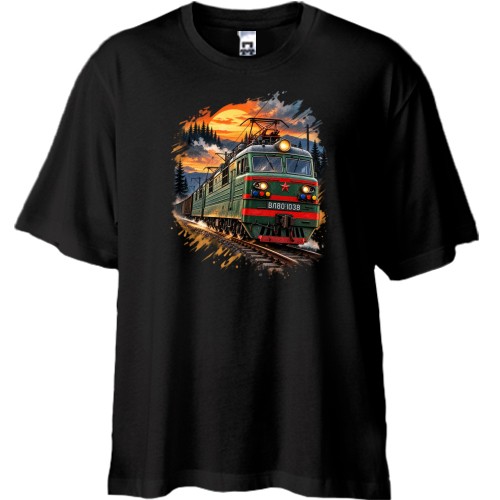 Футболка oversize с электровозом ВЛ80т-1038 на железной дороге на фоне заката