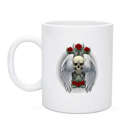Чашка з черепом і ангельськими крилами
