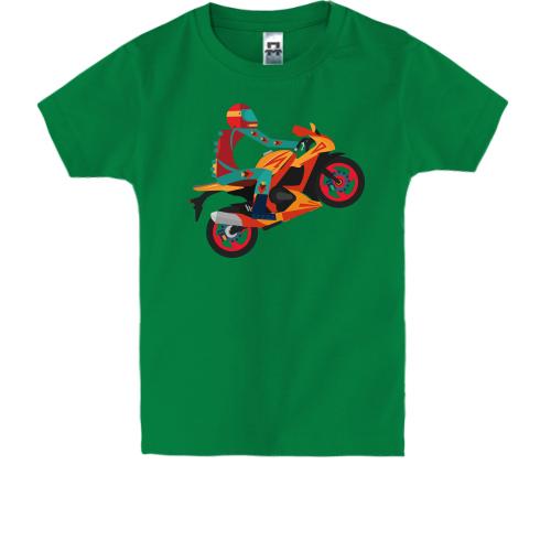 Детская футболка с арт иллюстрацией мотоциклиста спортсмена