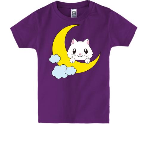 Детская футболка с котенком на луне