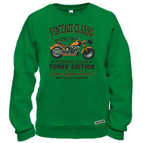 Свитшот с оранжевым мотоциклом и надписями «VINTAGE CLASSIC», «TURBO EDITION»