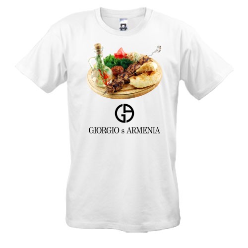 Мужская футболка с изображением шашлыка и пародийным логотипом «Giorgio s ARMENIA»