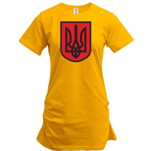 Подовжена футболка з червоно-чорним гербом України
