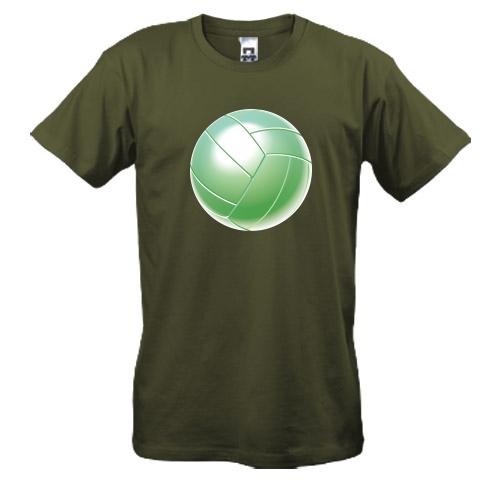 Футболка с зеленым волейбольным мячом