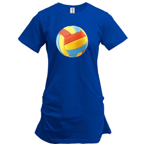Подовжена футболка з червоно-синьо-жовтим волейбольним м'ячем
