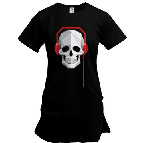 Подовжена футболка з дизайнерським черепом в навушниках