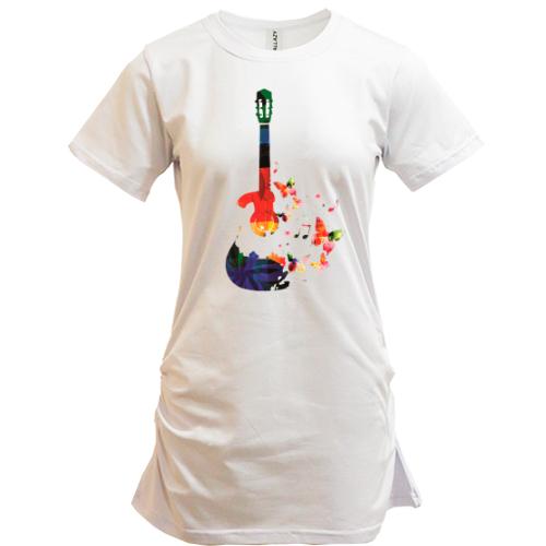 Подовжена футболка з гітарою і метеликами