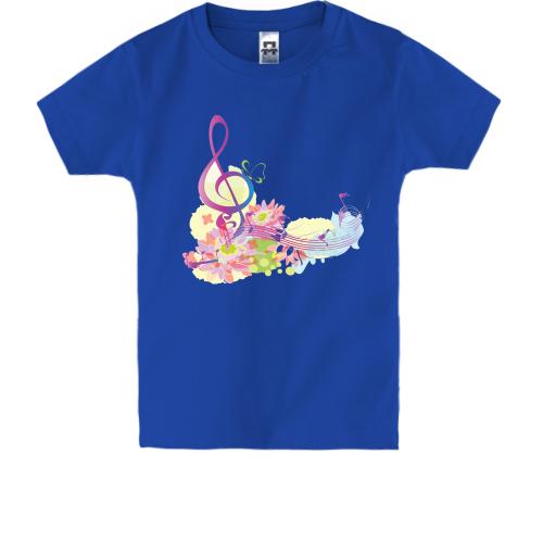 Детская футболка с нотами и цветами