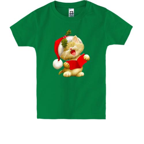 Детская футболка с Рождественским котёнком
