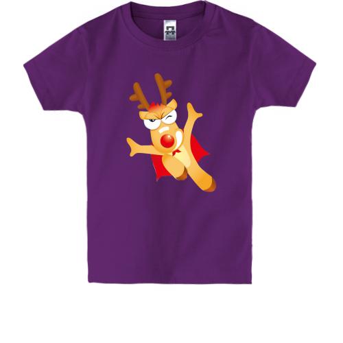 Детская футболка с летящим оленем в накидке
