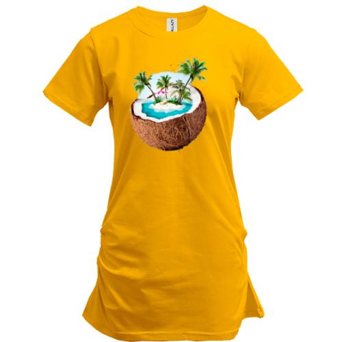 Подовжена футболка c островом в кокосі