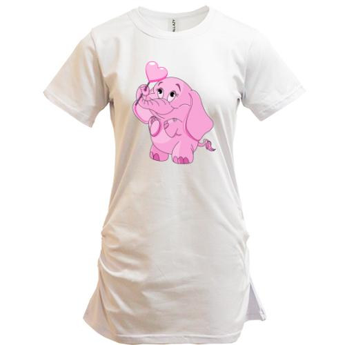 Подовжена футболка з рожевим слоником