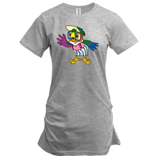 Подовжена футболка з папугою Кешей