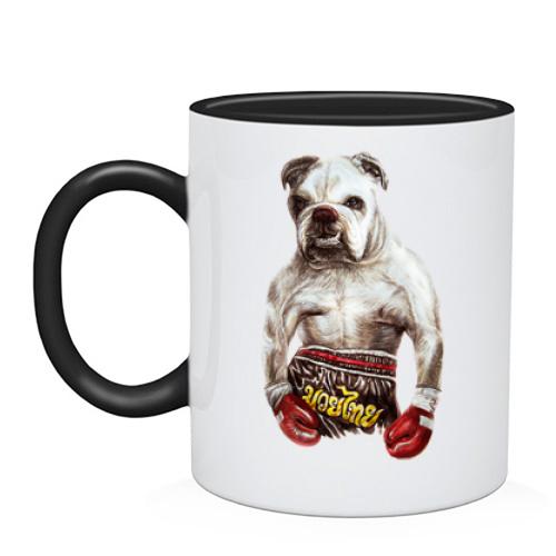 Чашка з псом-боксером в перчатках