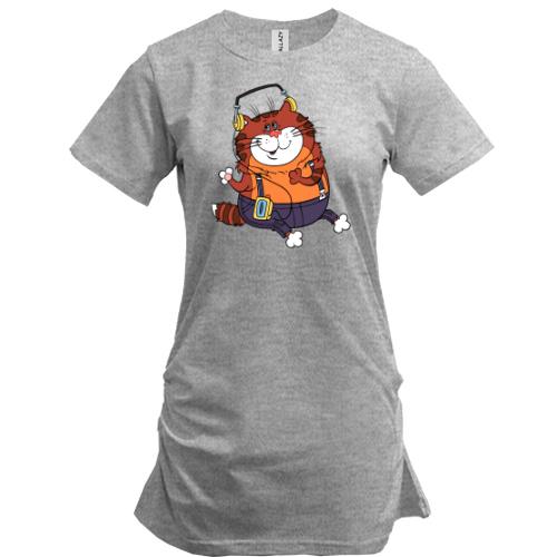Подовжена футболка з котом з 