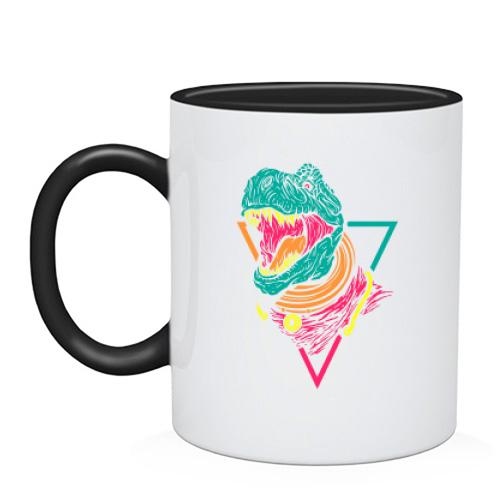 Чашка с ярким тиранозавром