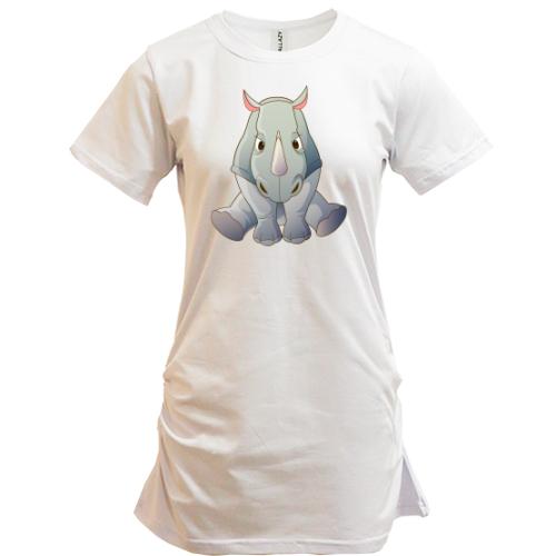 Подовжена футболка з маленьким носорогом