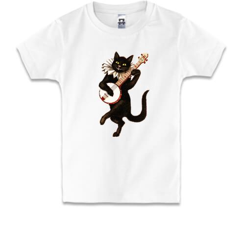 Дитяча футболка з чорним котом і банджо