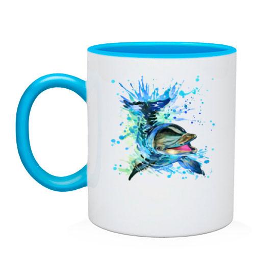 Чашка с дельфином выглядывающим из воды