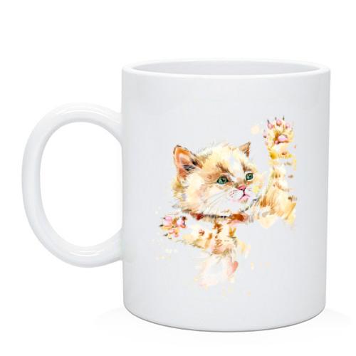 Чашка с акварельным котенком
