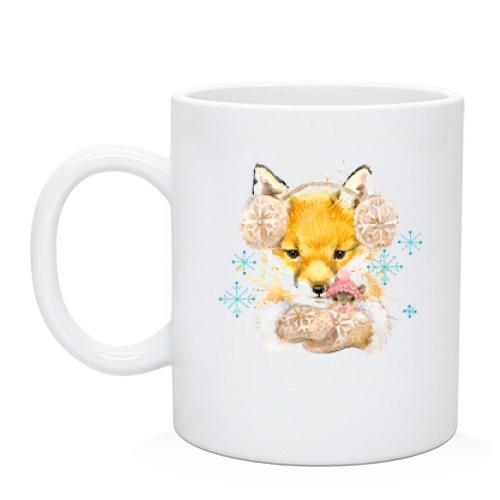 Чашка с зимней лисичкой