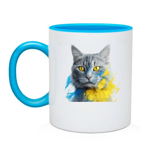 Чашка Кот с желто-синими красками