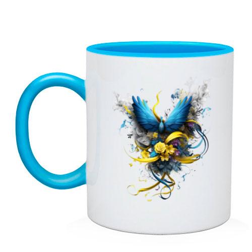 Чашка Птах на жовто-синьому букеті (арт)